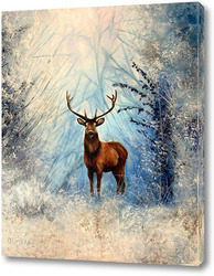   Постер Олень в зимнем лесу
