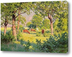   Постер Летний пейзаж с коровами
