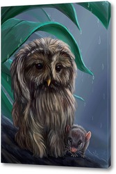   Картина Сова и мышонок под дождем