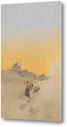   Постер Пустынный городок с мечетью