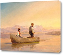   Постер Пара рыбаков на озере на закате. 1867.