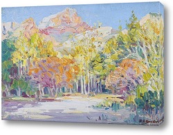   Картина Горный пейзаж с деревьями