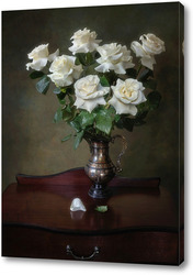   Постер Натюрморт с букетом белых  роз