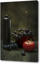   Постер Натюрморт с виноградом, помидором и пчелой