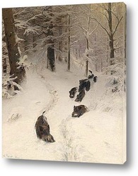   Картина Дикие кабаны в зимнем лесу