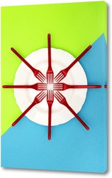   Постер Натюрморт с красными вилками на белой тарелке