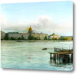   Постер Санкт-Петербург. Панорамный вид через Неву в сторону Исаакиевского собора