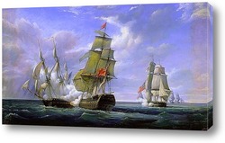   Картина Морской бой между французским фрегатом Канонир и английским кора