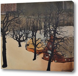   Постер Фруктовый сад под снегом. 