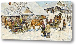   Картина Зимнее катание на санях