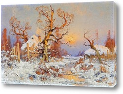   Картина Зимний пейзаж в лучах вечернего солнца
