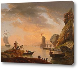   Картина Рыбаки;море;гора