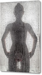   Постер Силуэт девушки за мокрым стеклом.
