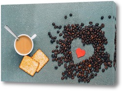    Завтрак для влюбленных . Сердце из кофе.
