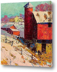   Картина Красный амбар зимой