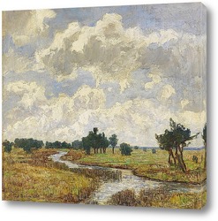   Картина Солнечно-облачное небо через болотистые луга 