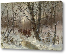   Картина Охотники в зимнем лесу