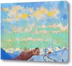  Зимний пейзаж Малоя с видом на горы Форноталь