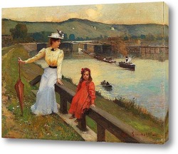   Картина Мать и дочь на берегу реки