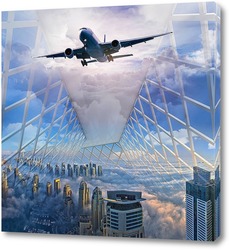   Постер Самолет над мегаполисом