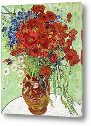    Натюрморт, ваза с ромашками и маками