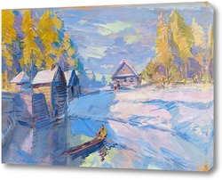   Картина Зимний пейзаж с лодкой