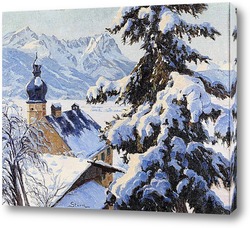  Постер Партенкирхен с видом на цепь Альпшпитце