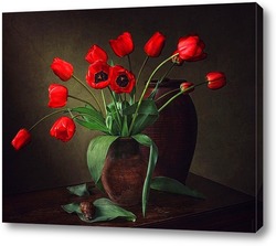   Постер Натюрморт с красными тюльпанами