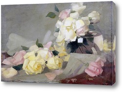   Картина Лимонные розы в стеклянной вазе 