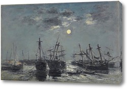   Постер Застрявшие лодки. лунный свет