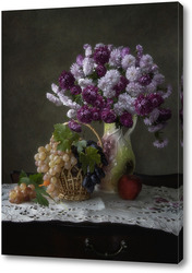   Постер Натюрморт с букетом цветов и фруктами