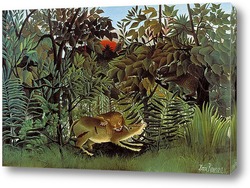   Картина Голодный Лев Бросается на Антилопу