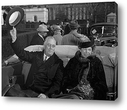   Постер Президент и госпожа Рузвельт в автомобиле.