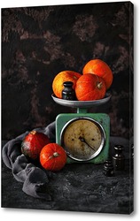   Постер Осенний натюрморт с тыквами и старинными весами