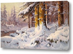   Постер Зимний лес на солнце  