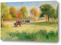   Картина Верховая езда офицеров в парковой зоне