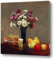   Картина Астры и фрукты на столе