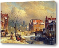   Картина Улица и городской канал зимой