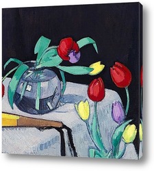   Картина Натюрморт с тюльпанами на чёрном фоне 