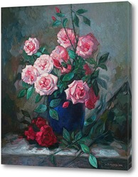   Постер Розы в синей вазе
