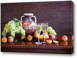   Постер С персиками и виноградом