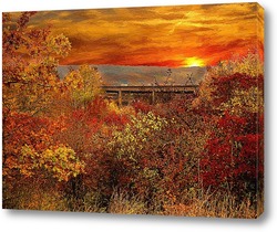   Картина на закате осенью