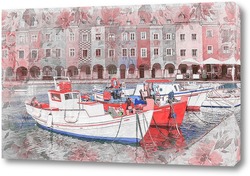   Постер Рыбацкие лодки в порту