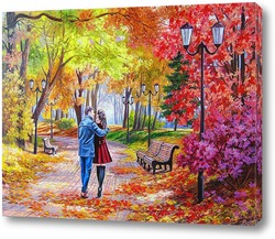   Картина Осенний парк, скамейка, двое.