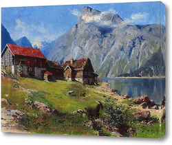   Картина Норвежский фьорд с козами
