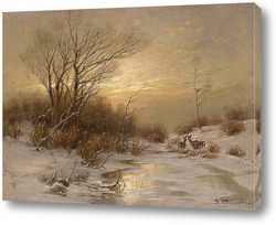   Картина Олени в зимний пейзаж