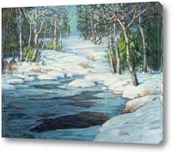   Постер Зимний пейзаж с ручьем