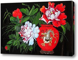   Постер Красный пион в китайской вазе