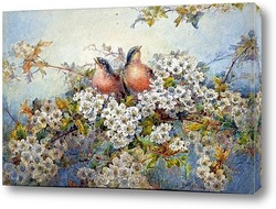   Постер Птенцы среди цветущей яблони