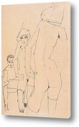   Постер Шиле с обнаженной моделью у зеркала